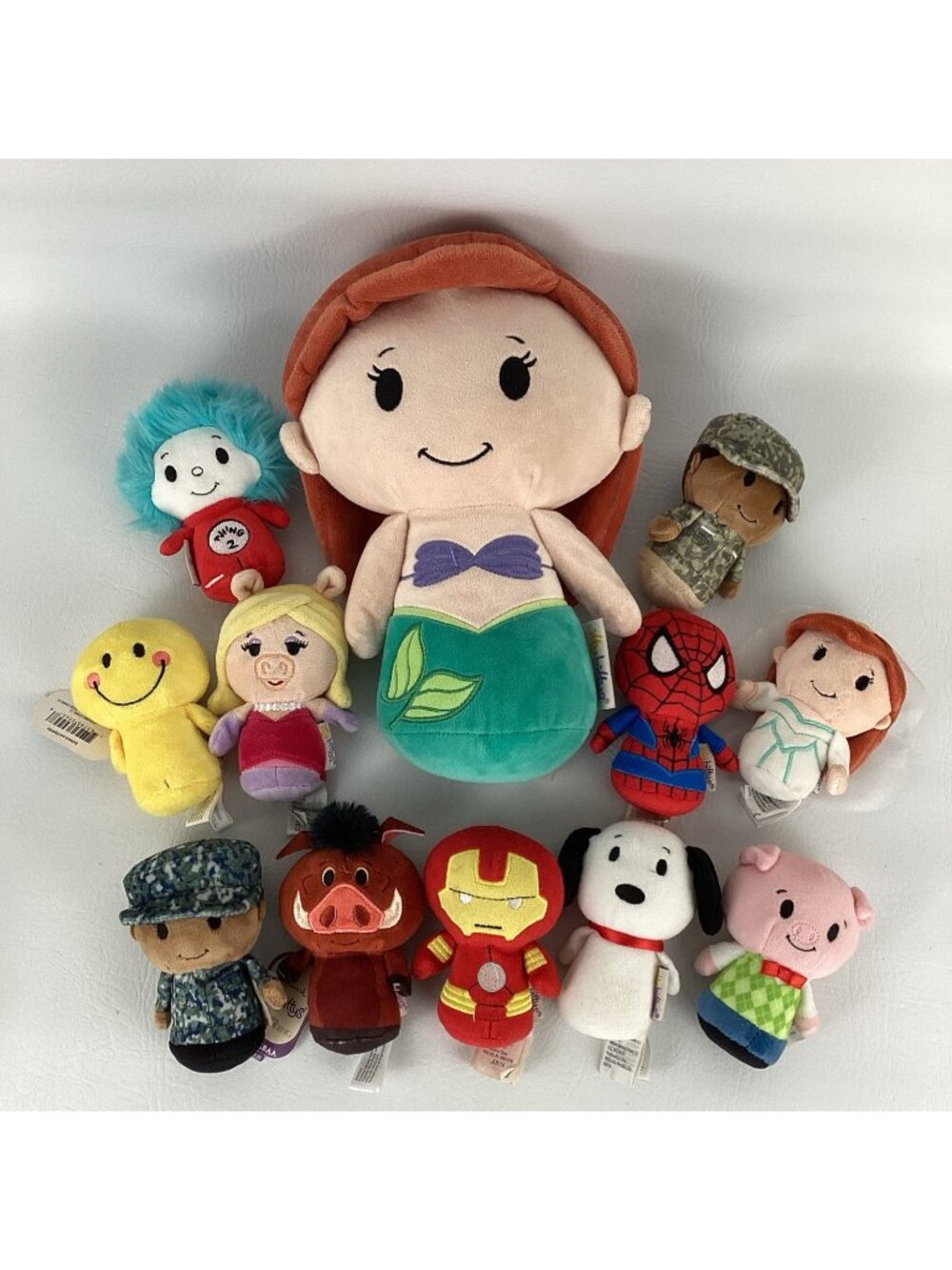 Hallmark Itty Bittys Lot Plush Toy Bundle Snoopy Piggy Ariel Spider-Man Pumbaa